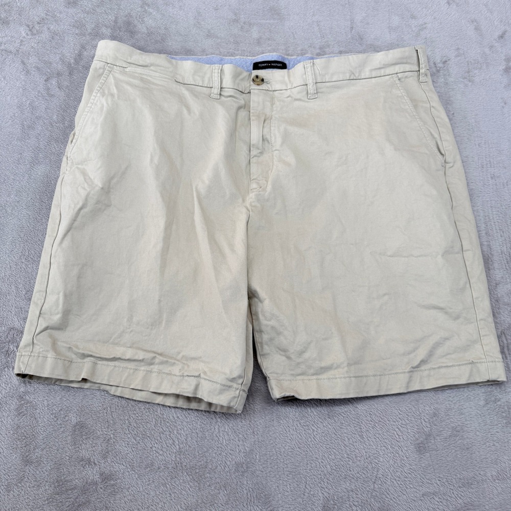 Tommy Hilfiger Chino Shorts Mens 42 Khaki Tan Flat‎ Front Cotton Twill Casual